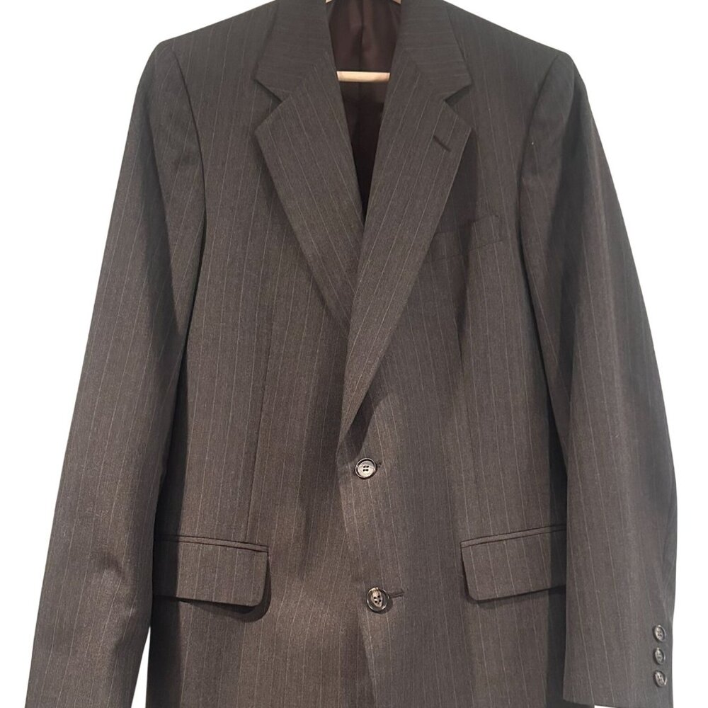 Harry Weintraub Collection Cleveland Pinstripe Wool Blend Gray Brown Suit 42R
